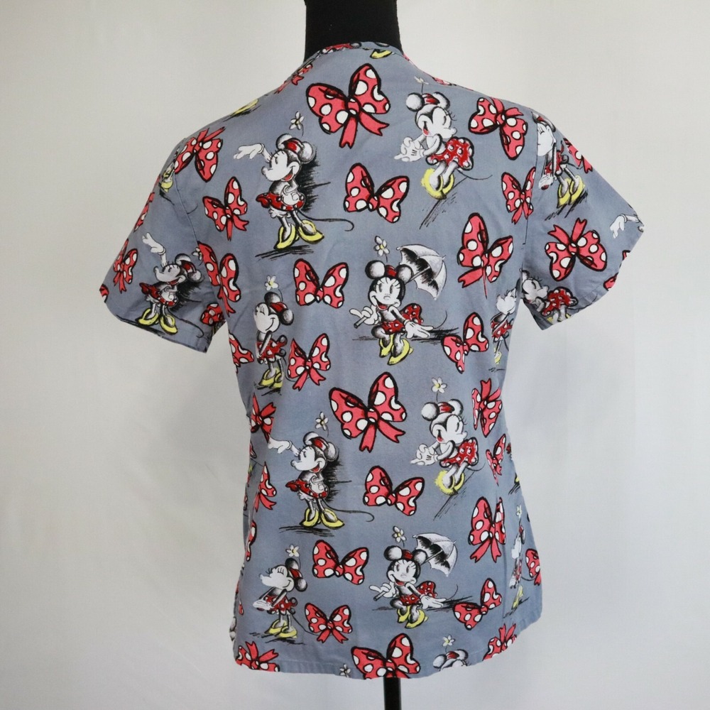 Disney Scrub Top Womens XS Minnie Mouse Medical Uniform V-Neck Gray Short Sleeve - Picture 3 of 8